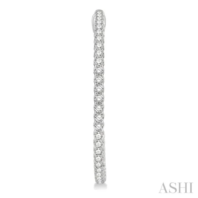 2 ctw Round Cut Diamond In & Out 1 1/2 Inch Hoop Earrings in 14K White Gold
