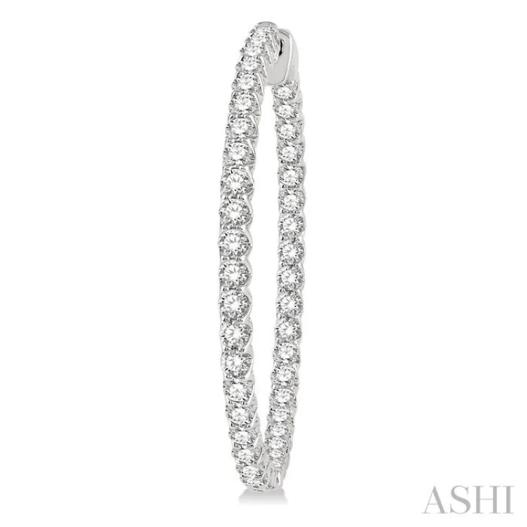 5 ctw Round Cut Diamond In & Out 1 1/2 Inch Hoop Earrings in 14K White Gold
