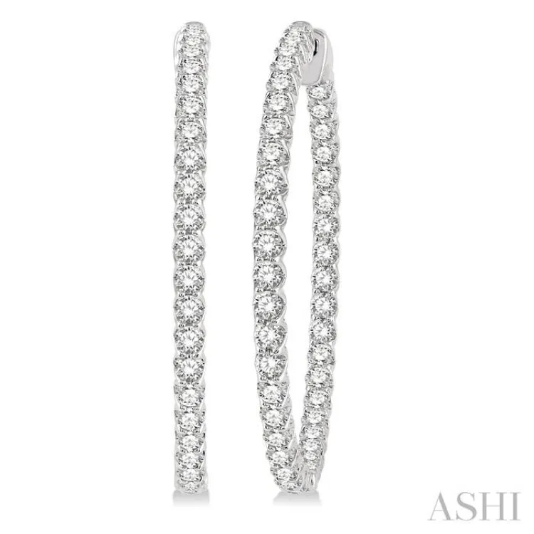 5 ctw Round Cut Diamond In & Out 1 1/2 Inch Hoop Earrings in 14K White Gold