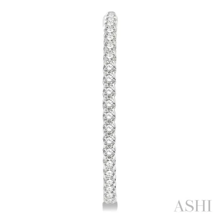 5 ctw Round Cut Diamond In & Out 1 1/2 Inch Hoop Earrings in 14K White Gold