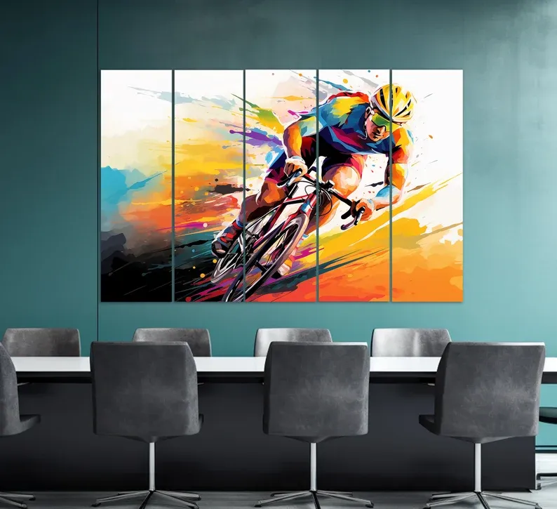 Abstract Cycling Canvas Print, Cycling Wall Art, Cycling Painting, Cycling Gift