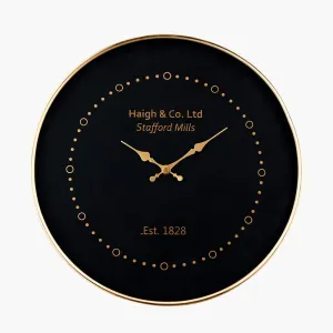 Antique Brass Framed Wall Clock - Black Finish
