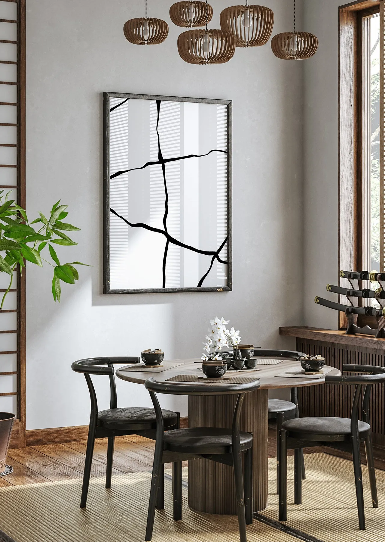 Black Lines Grid Wall Art Print