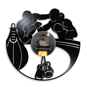 Boxing Home Decor Led Vinyl Record Wall Clock Boxing Gloves Punching Bag