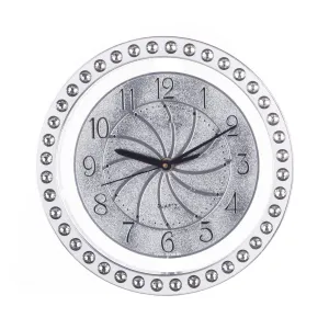 CHRONIKLE Adorable Round Silver Color Dial Diamond Style Plastic Case Analog Wall Clock for Living Room Home Decorations Office Gifts (Size: 27 x 4.5 x 27 CM | Weight: 440 Gram)
