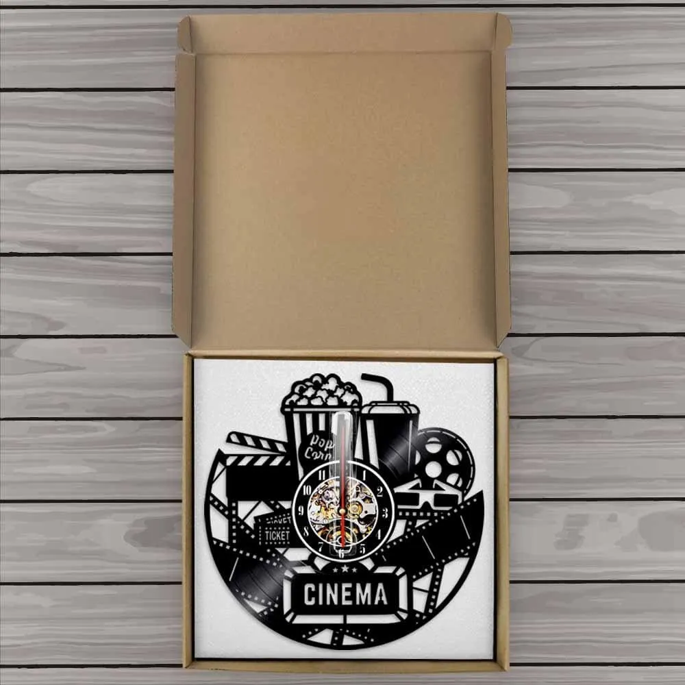 Cinema Production Clock Movie Theater Sign Popcorn Vinyl Record Led Vinyl Record