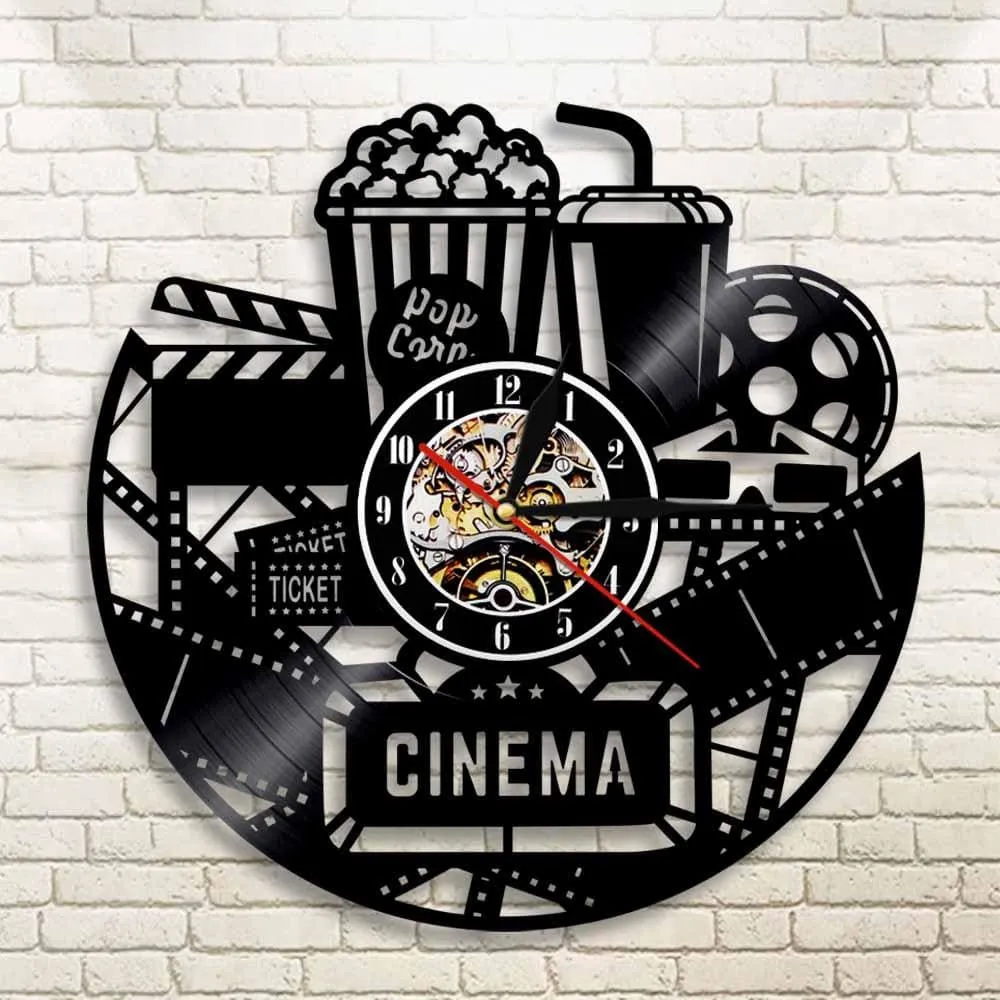 Cinema Production Clock Movie Theater Sign Popcorn Vinyl Record Led Vinyl Record