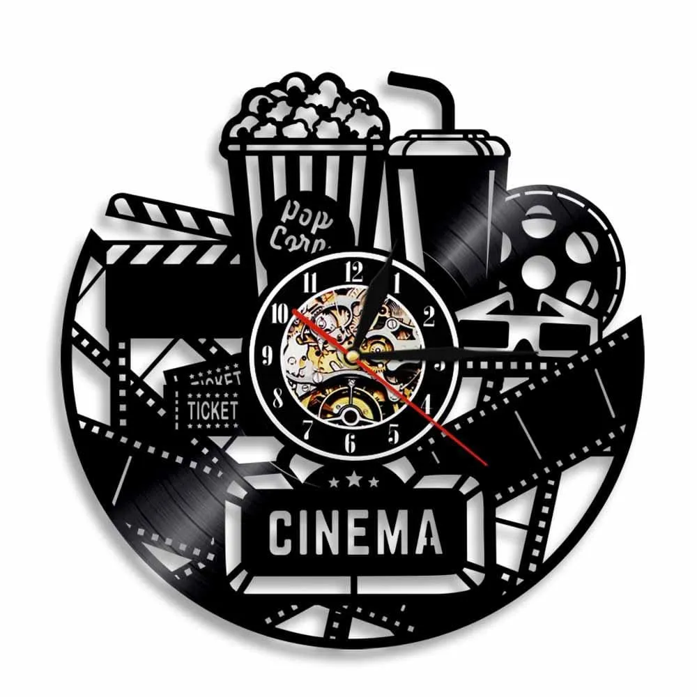 Cinema Production Clock Movie Theater Sign Popcorn Vinyl Record Led Vinyl Record