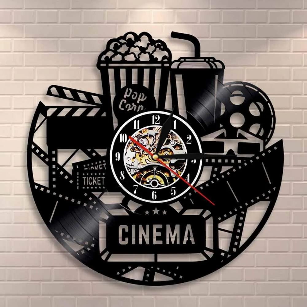 Cinema Production Clock Movie Theater Sign Popcorn Vinyl Record Led Vinyl Record