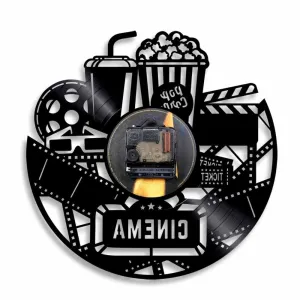 Cinema Production Clock Movie Theater Sign Popcorn Vinyl Record Led Vinyl Record