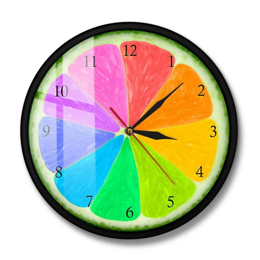 Citrus Rainbow Wall Clock Silent Non Ticking Natural Flavors Home Decor