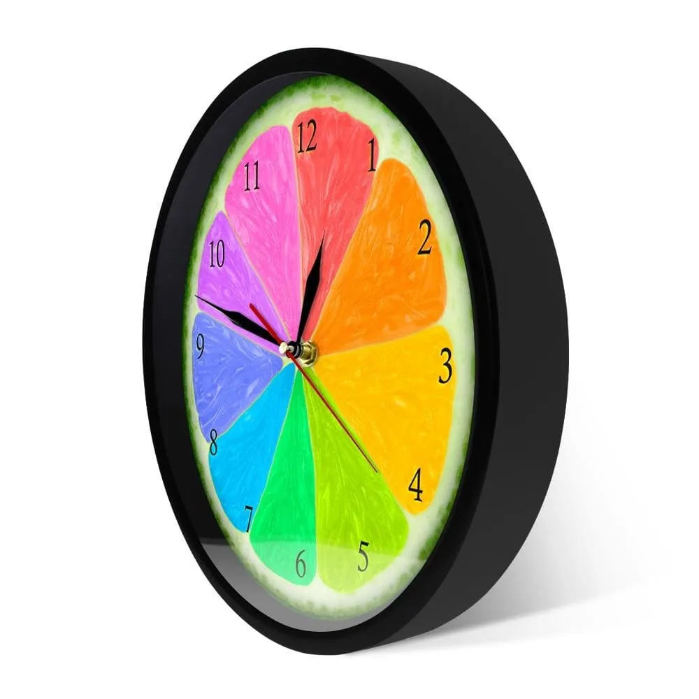 Citrus Rainbow Wall Clock Silent Non Ticking Natural Flavors Home Decor