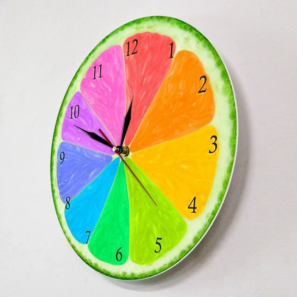 Citrus Rainbow Wall Clock Silent Non Ticking Natural Flavors Home Decor