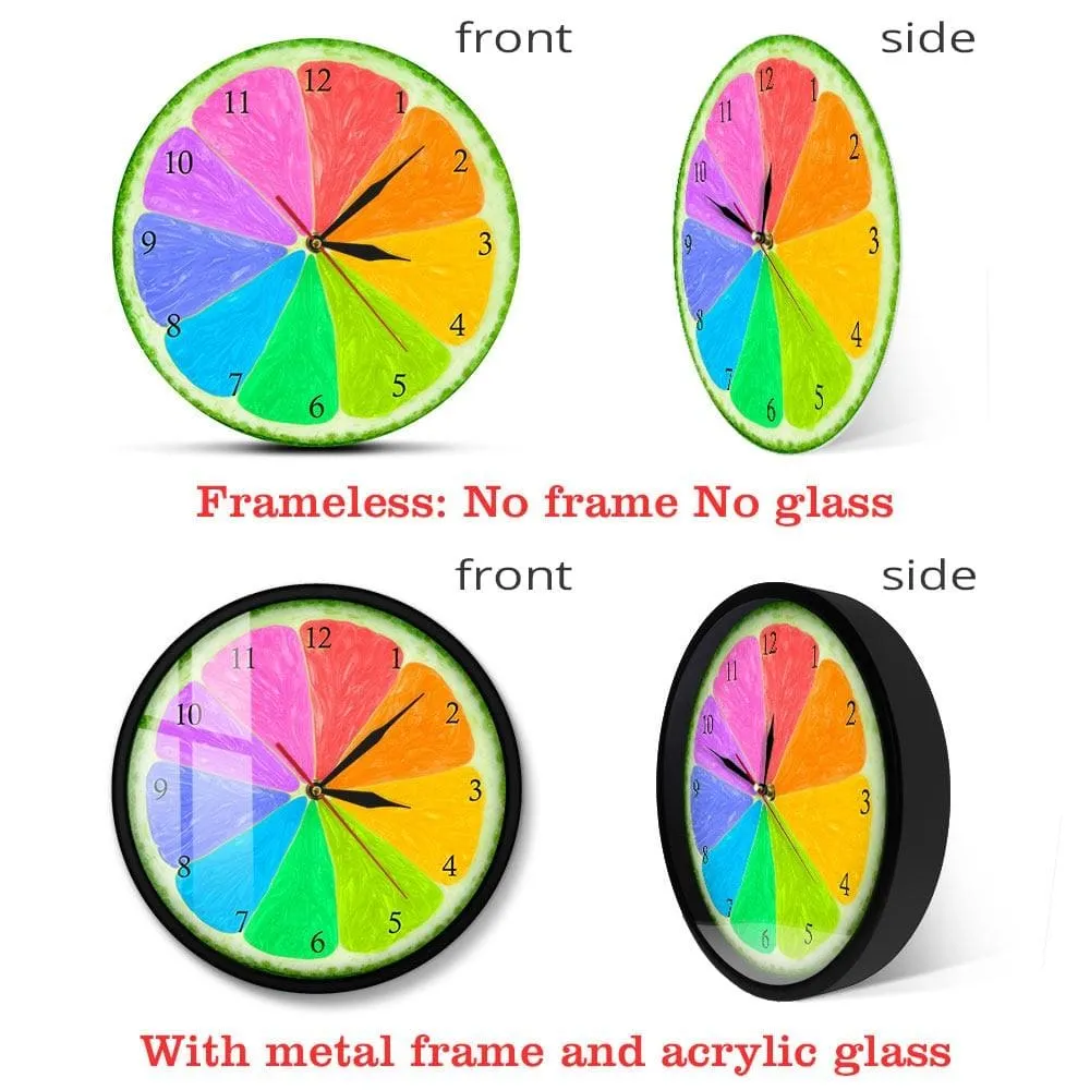 Citrus Rainbow Wall Clock Silent Non Ticking Natural Flavors Home Decor
