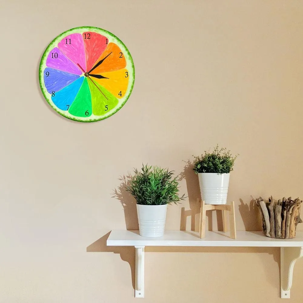 Citrus Rainbow Wall Clock Silent Non Ticking Natural Flavors Home Decor