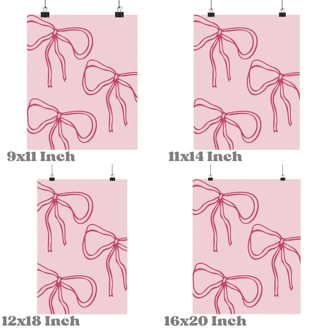 Coquette Hand Drawn Pink Bow Wall Art Prints