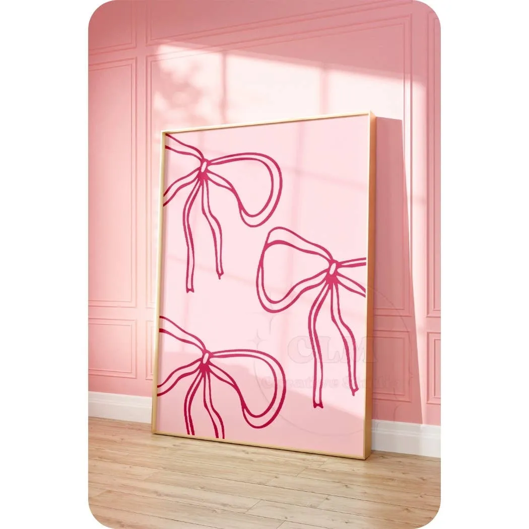 Coquette Hand Drawn Pink Bow Wall Art Prints