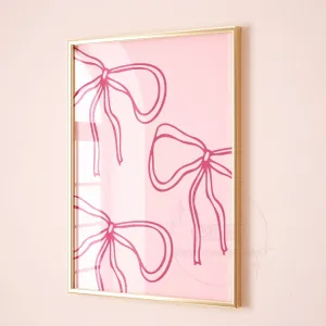 Coquette Hand Drawn Pink Bow Wall Art Prints