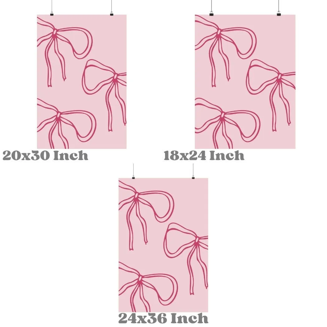 Coquette Hand Drawn Pink Bow Wall Art Prints