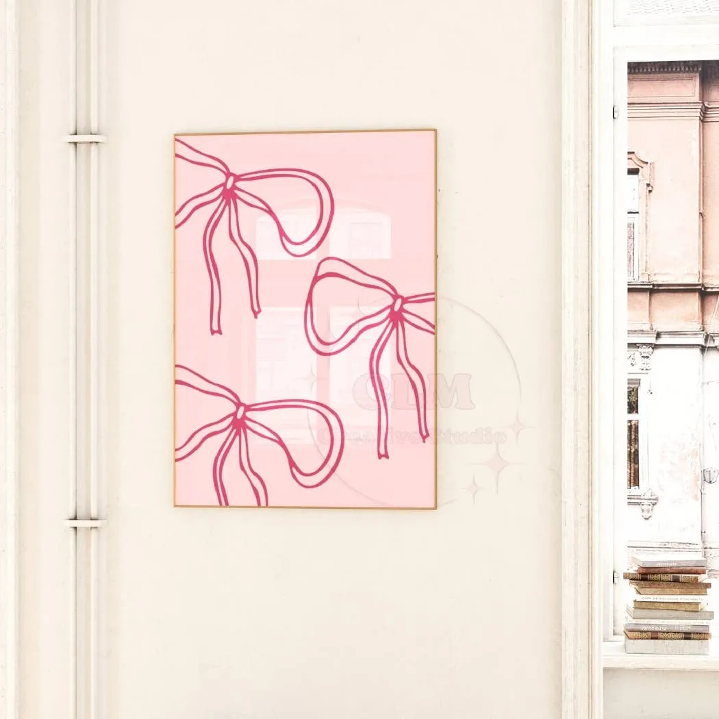 Coquette Hand Drawn Pink Bow Wall Art Prints