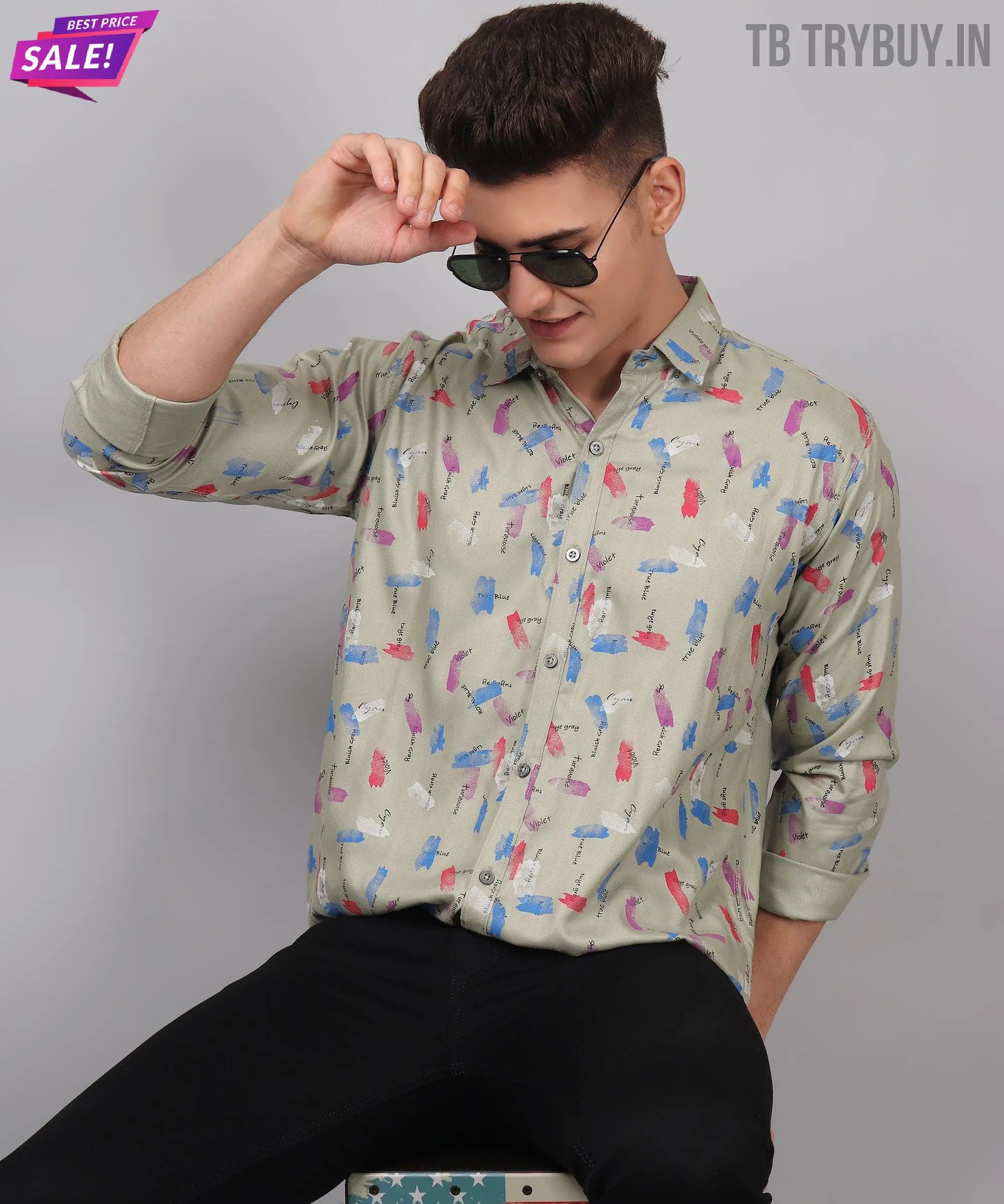Cotton Multi Colored Printed Men's Shirt