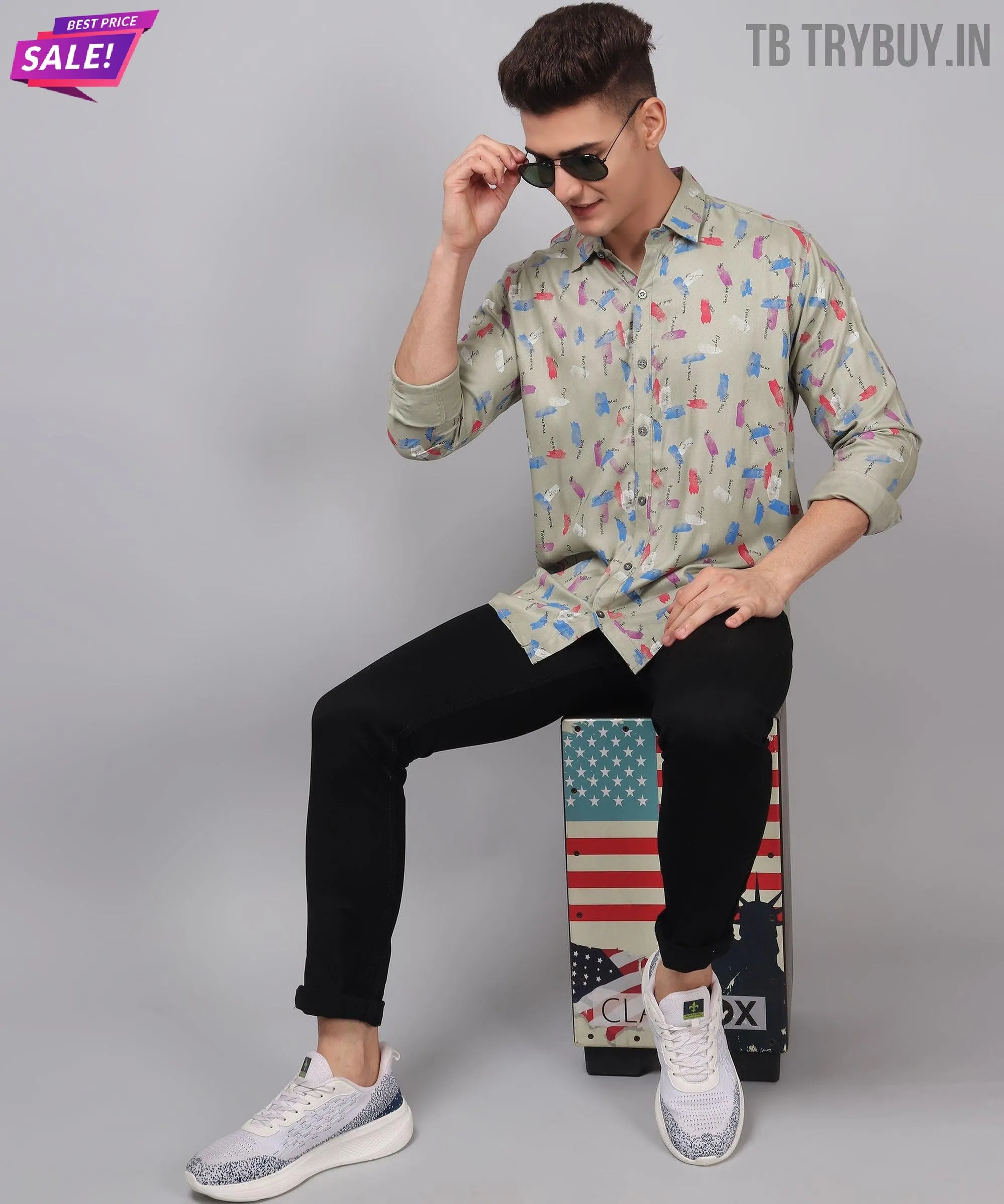 Cotton Multi Colored Printed Men's Shirt