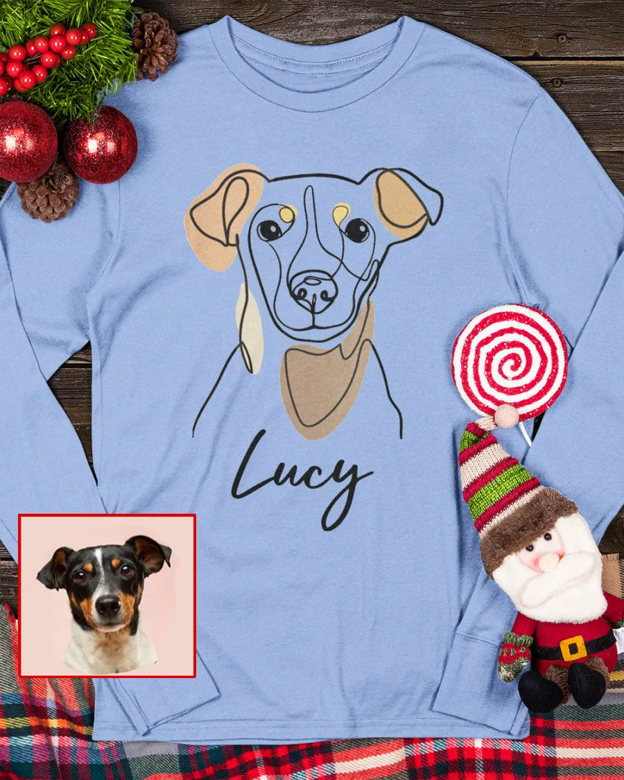 Custom Hand-Drawn Dog Pet Photo T-Shirt, Long Sleeve, Hoodie-Coffee Jersey With Name