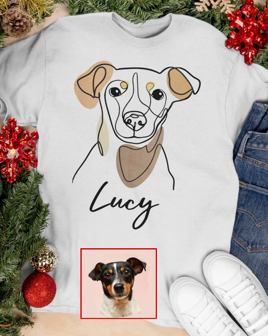 Custom Hand-Drawn Dog Pet Photo T-Shirt, Long Sleeve, Hoodie-Coffee Jersey With Name