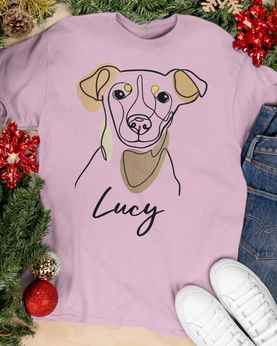 Custom Hand-Drawn Dog Pet Photo T-Shirt, Long Sleeve, Hoodie-Coffee Jersey With Name
