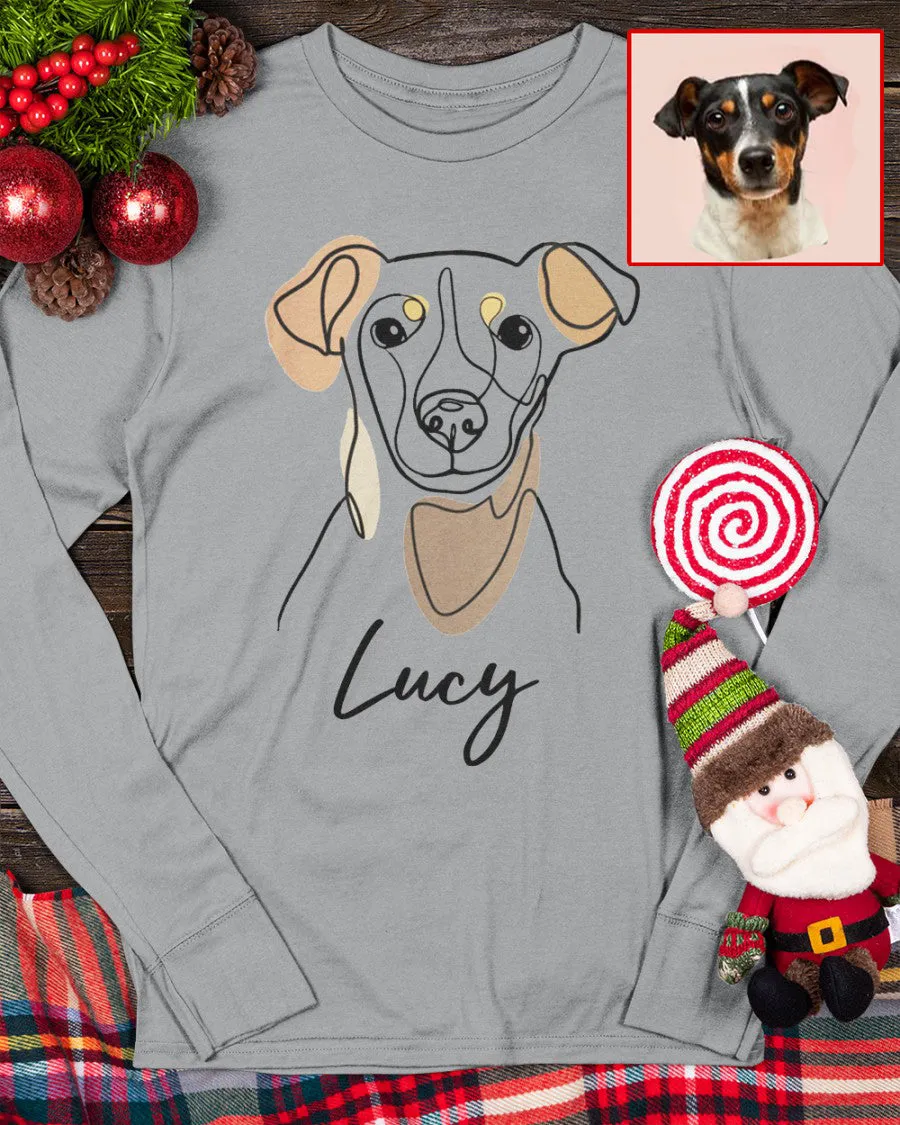 Custom Hand-Drawn Dog Pet Photo T-Shirt, Long Sleeve, Hoodie-Coffee Jersey With Name