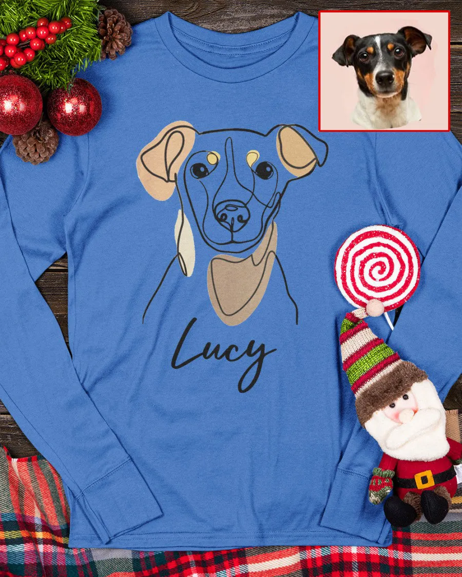 Custom Hand-Drawn Dog Pet Photo T-Shirt, Long Sleeve, Hoodie-Coffee Jersey With Name