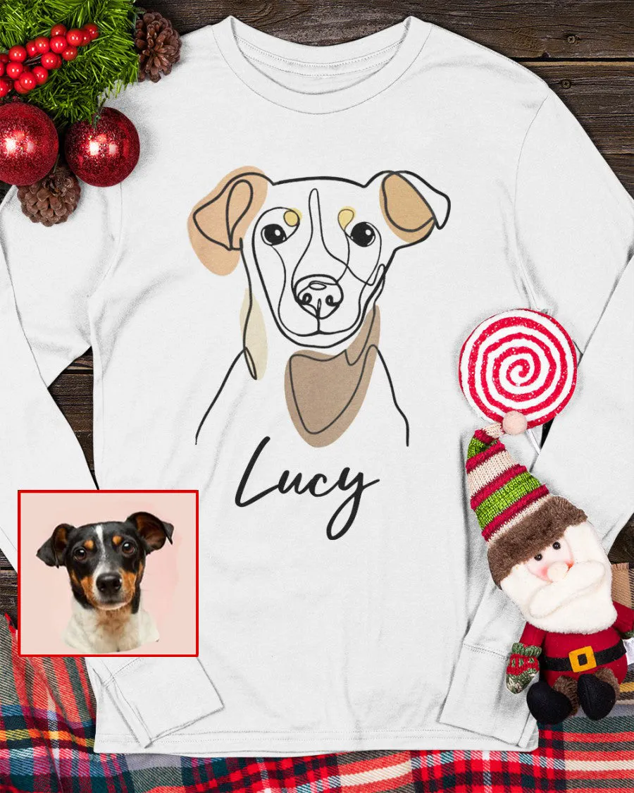 Custom Hand-Drawn Dog Pet Photo T-Shirt, Long Sleeve, Hoodie-Coffee Jersey With Name