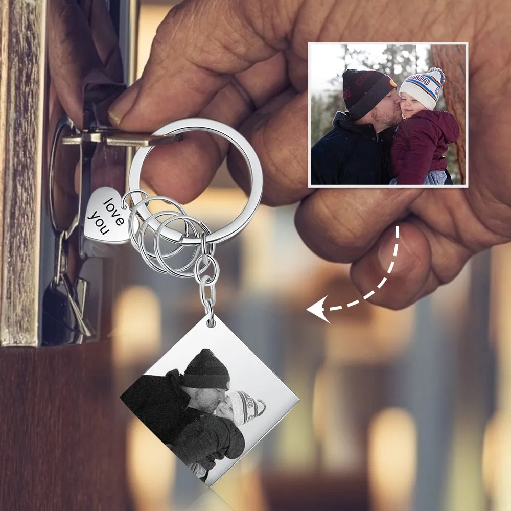 Customized Square Photo And Date Engraved Calendar Keychains