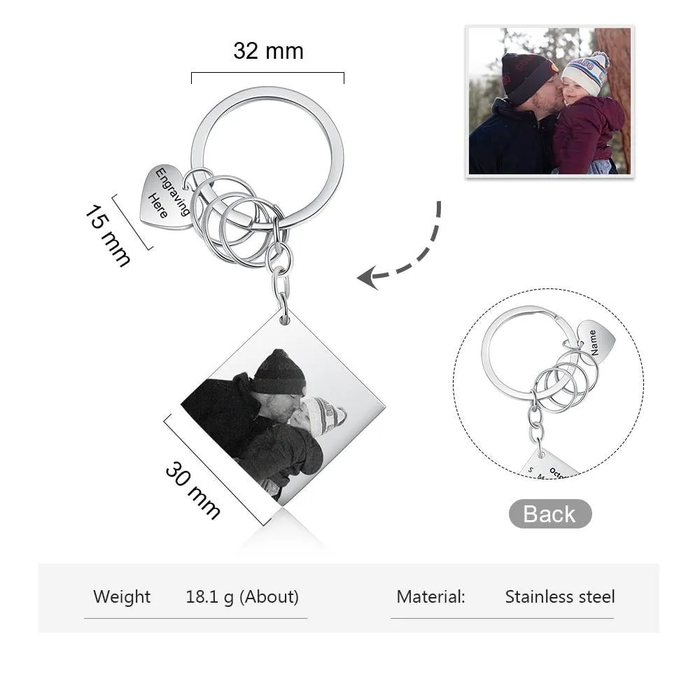 Customized Square Photo And Date Engraved Calendar Keychains
