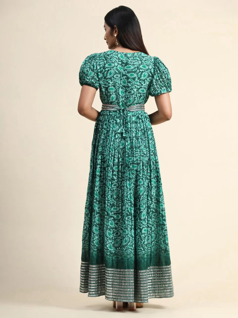 Dark Green Organza Long Gown For Women