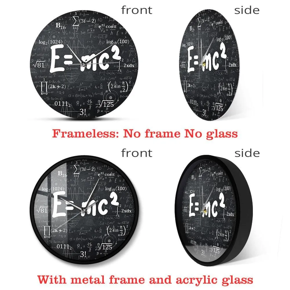 E=mc2 Math Formula Geek Wall Clock Theory of Relativity Silent Wall Watch