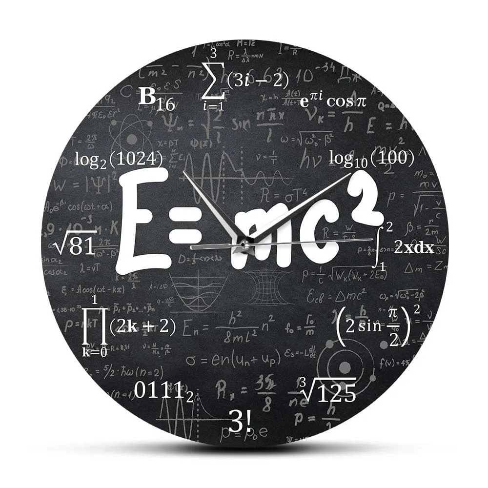 E=mc2 Math Formula Geek Wall Clock Theory of Relativity Silent Wall Watch