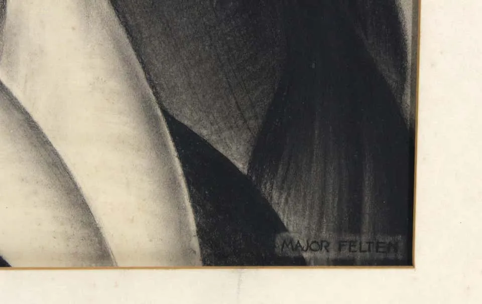 Major Felten 'Bilitis' American Art Deco Female Nude Charcoal Drawing