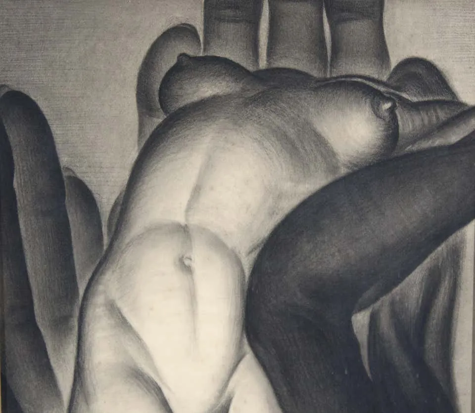 Major Felten 'Bilitis' American Art Deco Female Nude Charcoal Drawing