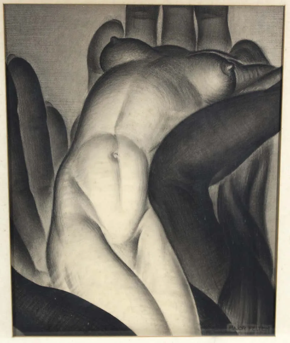 Major Felten 'Bilitis' American Art Deco Female Nude Charcoal Drawing