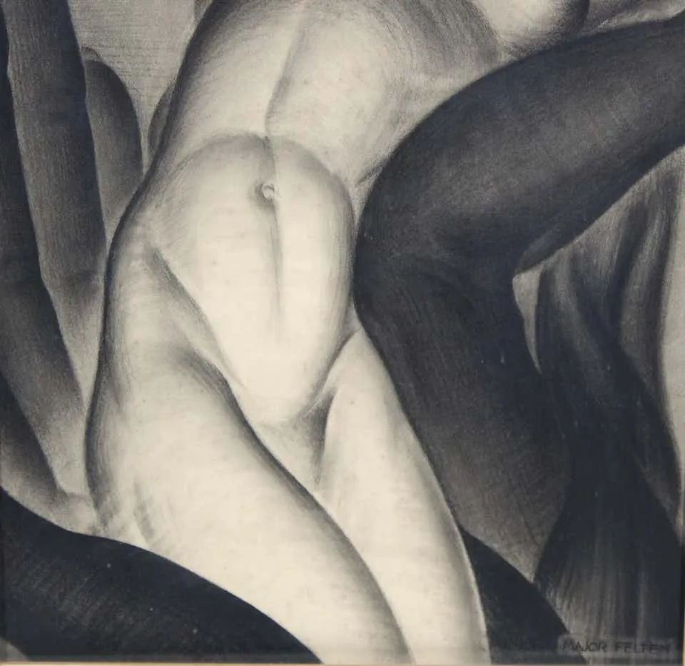 Major Felten 'Bilitis' American Art Deco Female Nude Charcoal Drawing