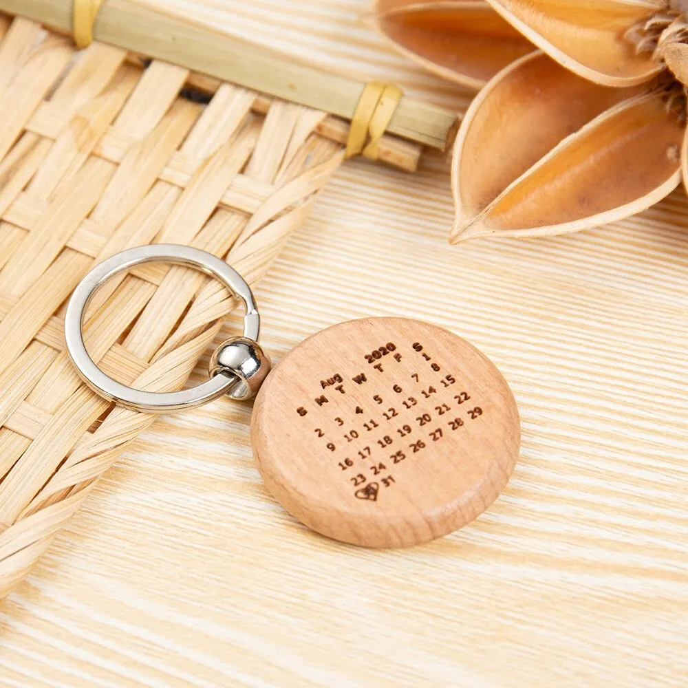 Personalized Name & Date Engraving Wooden Keychains