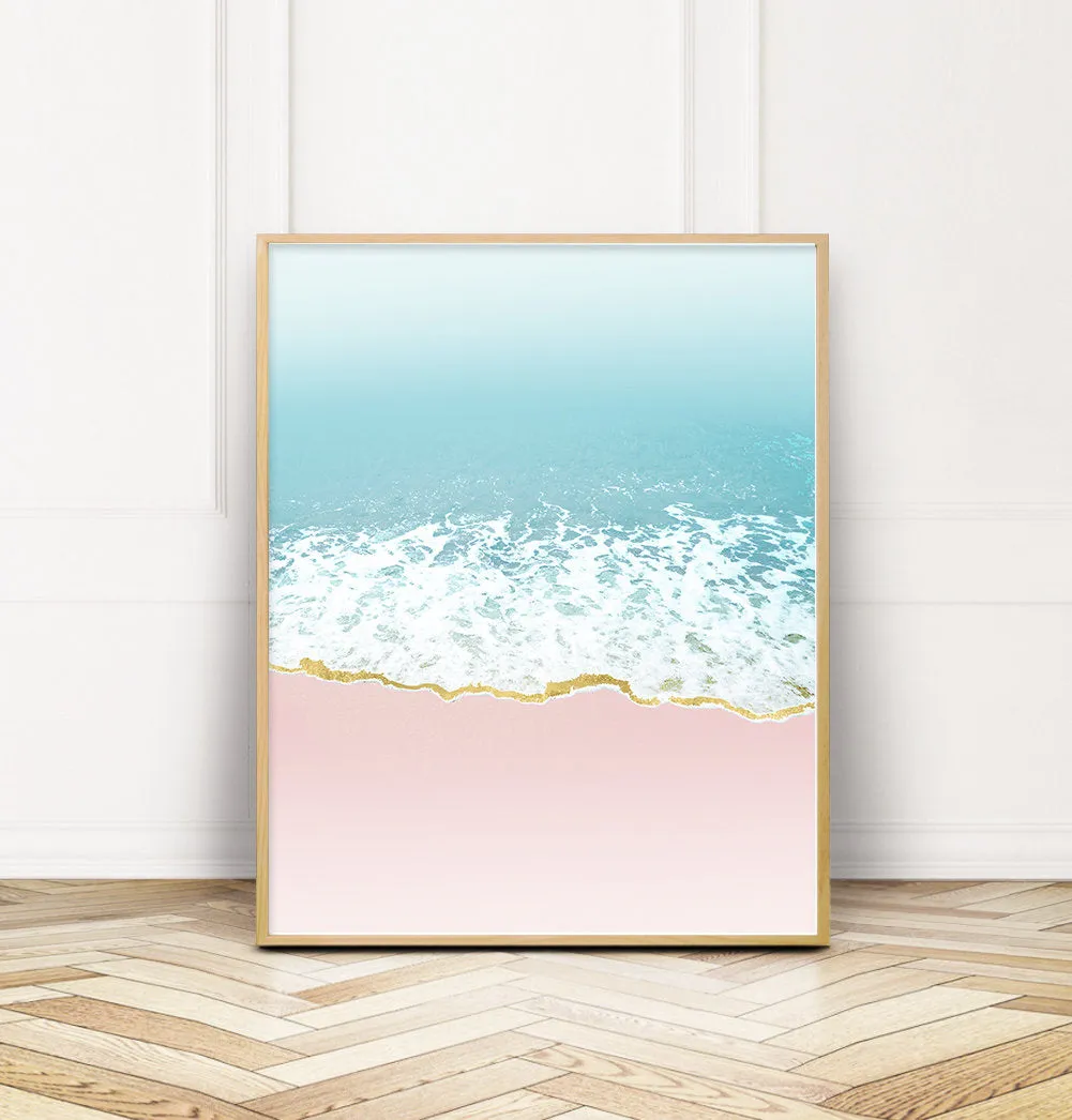 Pink and Blue Coastal Beach Wave Art