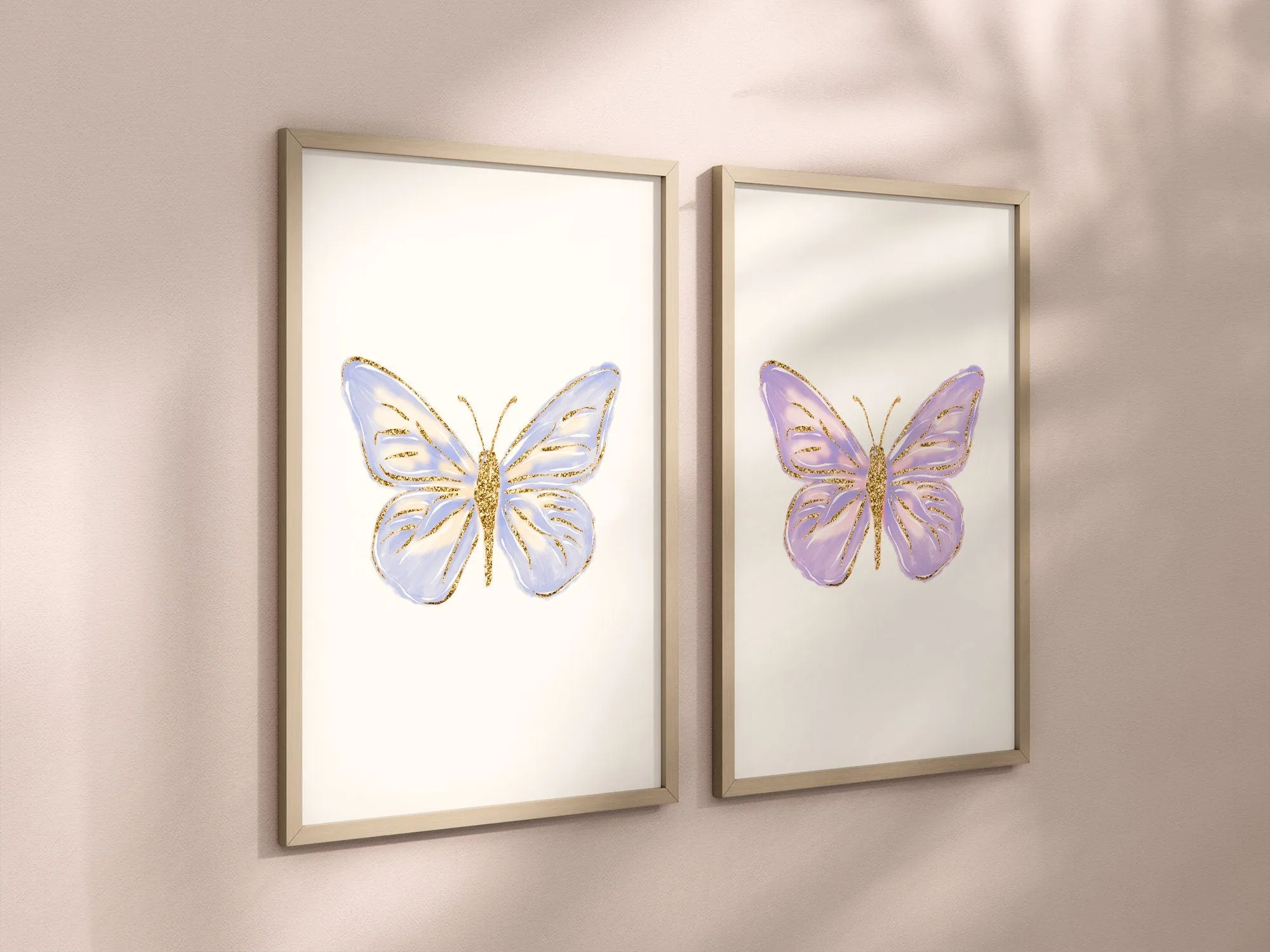 Purple Butterflies Set of 2 Nursery Art Prints,  Butterfly Wall Art, Glitter Nursery Decor, Play Room, Girl Baby Room Ideas, 032