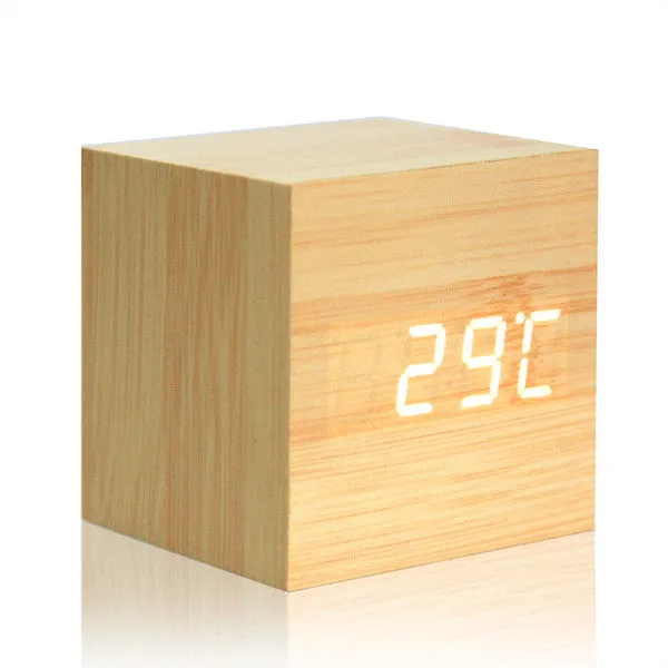 Wooden LED Alarm Clock With Thermometer