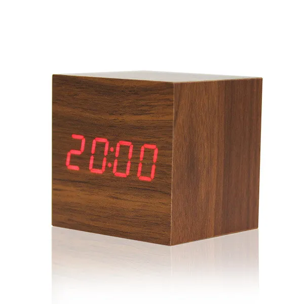 Wooden LED Alarm Clock With Thermometer